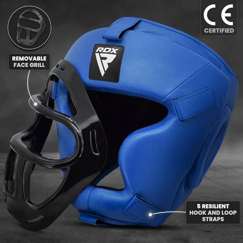 RDX Boxing Headgear MMA Muay Thai, Removable Face Grill, Head Gear for Sparring Grappling Martial Arts Kickboxing Taekwondo Karate BJJ Training - color: Blue, size: Small
