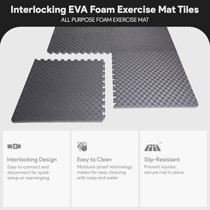 BalanceFrom Puzzle Exercise Mat 1" Thick, EVA Interlocking Foam Floor - color: Grey, style: One Inch Thick, 24 Square Feet