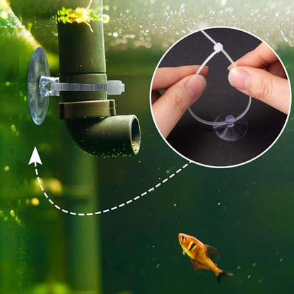 30 Pcs Aquarium Suction Cups with 50 Pcs Zip Ties, Suction Cup for Fish Tank Plants Binding Moss Shrimp Nest Landscape Fixation, Utility Sucker Pad Without Hooks for Kitchen Hanging(3.5cm)