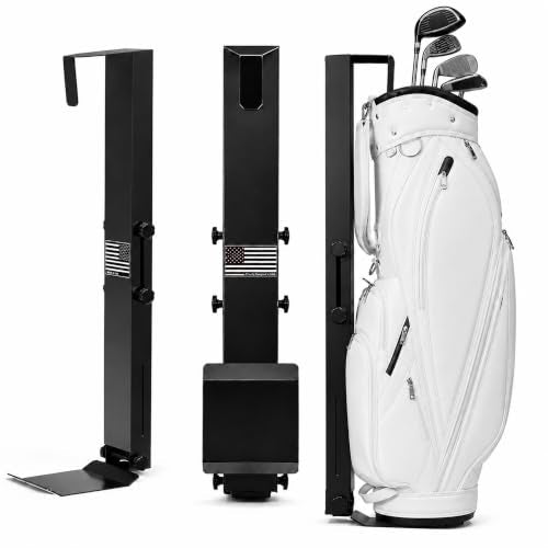 150LBS Wall Mount Golf Bag Storage StandOrganizer Rack for Garage | 13-14 Gauge Steel Golf Bag Rack, Adjustable Height, Foldable Star Lock, Fits Stand/Cart/Travel Bags, Basement & Home Use