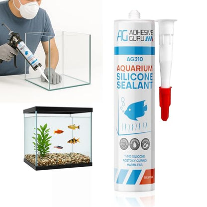 Aquarium Silicone Sealant Clear (100% Silicone), Waterproof Aquarium Safe, Non-Toxic Fish Tank Glue, Solvent Free, Rapid Curing, Strong Adhesion, Transparent, 1 Pack