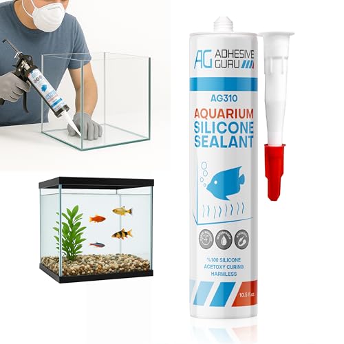 Aquarium Silicone Sealant Clear (100% Silicone), Waterproof Aquarium Safe, Non-Toxic Fish Tank Glue, Solvent Free, Rapid Curing, Strong Adhesion, Transparent, 1 Pack