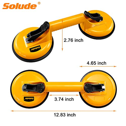 2 Pack Glass Suction Cup,Aluminium Heavy Duty Vacuum Lifter for Moving Glass/Window/Tiles/Mirror/Granite,Double Gripper Sucker Plate,Yellow