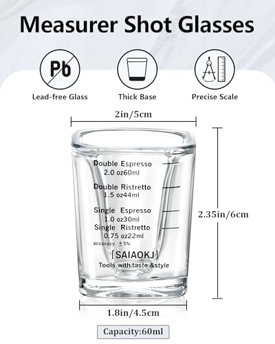 Shot Glasses Measuring Cup Set 2PACK Espresso Shot Glasses Liquid Heavy Glass 2oz/60ml (Black) - color: 2 Pack-ZBlack