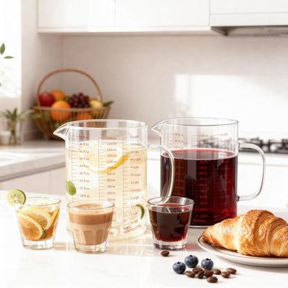 BCnmviku Glass Measuring Cup 6CUPS/1500ML/50OZ High Borosilicate [Insulated Handle | V-Shaped Spout]For Prepping Baking and Cooking Preheated Oven Dishwasher Freezer and Microwave Safe