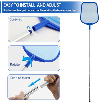 Pool Skimmer - Pool Skimmer Net with 5 Section Adjustable Telescopic Aluminum Pole, 23''- 60'', Pool Net Skimmer Rake with Ultra Fine Mesh , Pool Leaf Skimmer for Swimming Pools, Spas, Hot Tubs