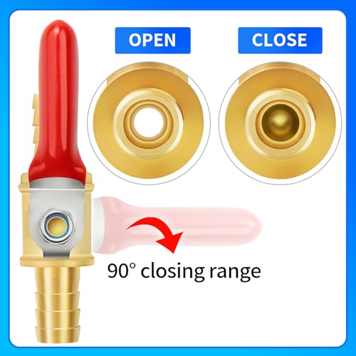 ChillWaves Brass Mini Ball Valve, Shut Off Switch Ball Valve 1/8" Barb with Hose Clamp for Water Air Systems(2-PACK)