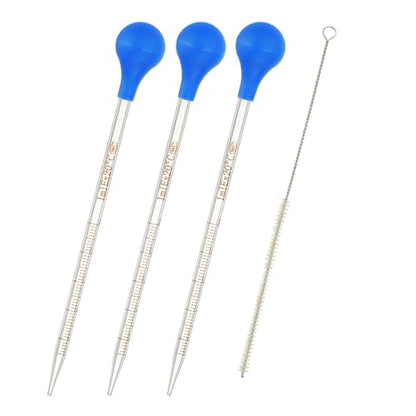PATIKIL Graduated Dropper Pipettes Kit, 3 Pcs 1ml Borosilicate Glass Pipette with Blue Rubber Cap and Brush for Transfer Liquid for Lab, Chemistry, Clear - size: 1ml