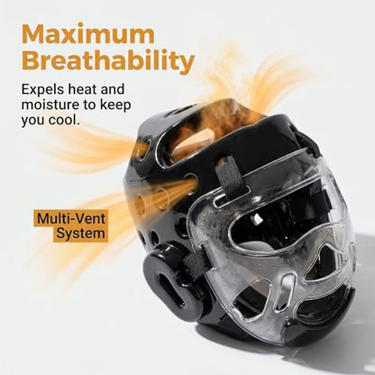 Taekwondo Headgear Karate Headgear with Removable mask for Sparring Partner Muay Thai Taekwondo Karate MMA Training Youth Adults - color: black, size: Small