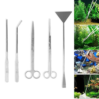 Aquarium Scissors Plant Tools 5 in 1 Stainless Steel Aquascaping Kit with Tweezers Scissors and Spatula for Precise Aquarium Maintenance