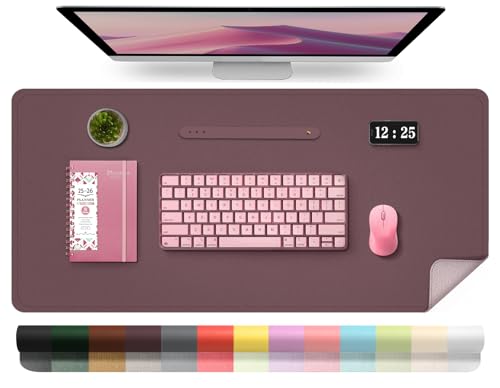 Leather Desk Pad Protector, 39.4'' X 17'' Large Mouse Pad, Office Desk Mat, Non-Slip PU Leather & Suede Base Desk Blotter, Laptop Desk Pad, Desktop Mat for Office Home, Dark Purple - color: Dark Purple, size: 39.4" x 17"