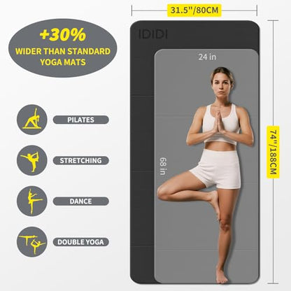 Foldable Yoga Mat Extra Large 74"×31.5" | Double-Sided Non-Slip,Extra Wide Foldable Design,8mm Extra Thick,Exercise Mat for Home, Studio and Travel Use - color: Black+Gray