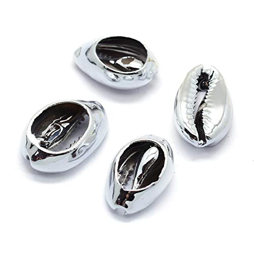 Craftdady 30Pcs Electroplate Platinum Plated Cowrie Seashells 15-25x12-16mm Beach Ocean Summer Jewelry Craft Making Natural Spiral Shell Beads for Vase Filler Fish Tank Home Party Wedding Decoration - color: Platinum Plated