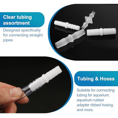 19Pcs PVC Clear Tubing Kit 3 Sizes (6mm 7mm 8mm ID) + 16PCS Plastic Hose Barb Fittings 4 Sizes (M5.6 M6 M7.9 M8) for Aquarium Fish Tank Air Conditioning Drainage Water Pump - size: 6-8mm ID