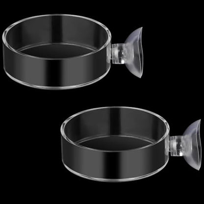 2Pcs Aquarium Shrimp Feeder Dish with Suction 75mm Round Clear Fish Tank Food Tray Container Glass Fish Tank Feeding Bowls for Aquarium Tanks Feeding Tray