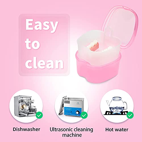 Dental Orthodontic Retainer Container Cleaning Case,Denture Bath Box Case Cup Holder, Mouthguard Storage Soaking Case - Pink - color: Transparent Pink