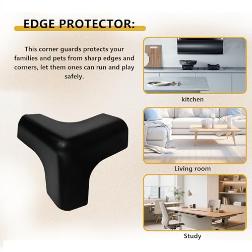 4pcs Silicone Corner Protectors, Baby & Pet Safe Edge Guards for Furniture/Range Hood/Table, Food-Grade Soft Anti-Collision Bumpers, Easy Install & Clean, Black