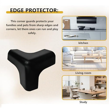 4pcs Silicone Corner Protectors, Baby & Pet Safe Edge Guards for Furniture/Range Hood/Table, Food-Grade Soft Anti-Collision Bumpers, Easy Install & Clean, Black