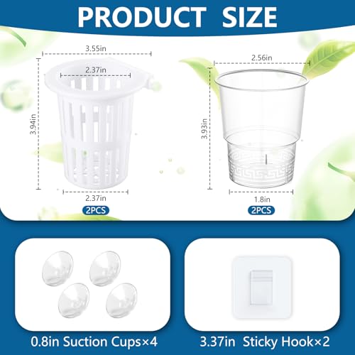 Novabright 2 Pack New Upgraded Large Aquarium Plant Holder with Hydroponic Cup 3.37 Inch Sick Hook and Suction Cup for Fish Tank Aquaponic Plant Cultivation and Aquascape Accessories Decoration(White)