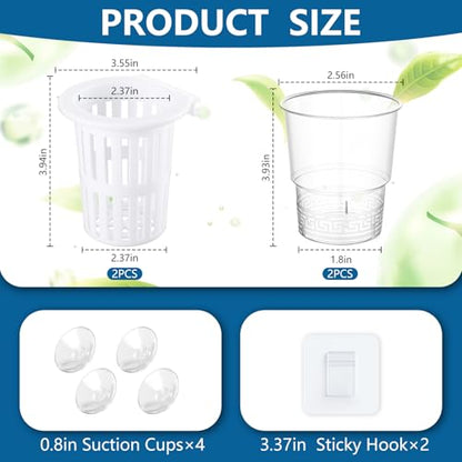 Novabright 2 Pack New Upgraded Large Aquarium Plant Holder with Hydroponic Cup 3.37 Inch Sick Hook and Suction Cup for Fish Tank Aquaponic Plant Cultivation and Aquascape Accessories Decoration(White)