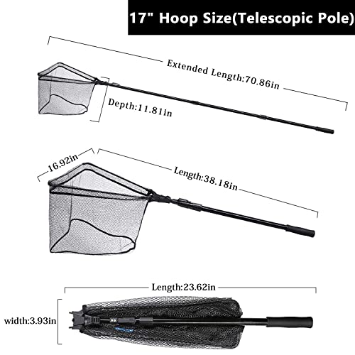 SAN LIKE Fishing Net Fish Landing Net Collapsible Fish Net with Anti-Slip Telescoping Rubber Pole Handle for Kids Adults in Saltwater Freshwater Multi-Size Extending to 37/42/43/51/69/71/89/98inch - color: Fiberglass pole,length 38.2" to 70.9"