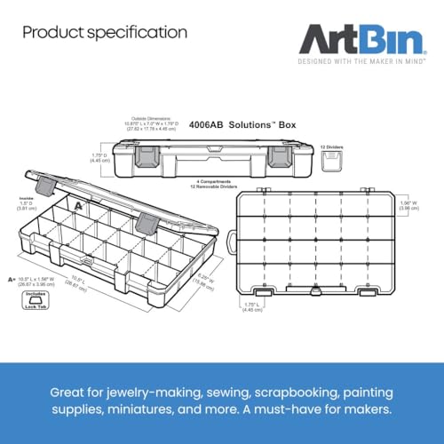 ArtBin 4006AB Medium Solutions Box with Dividers, Art & Craft Organizer, [1] Plastic Storage Case, Clear