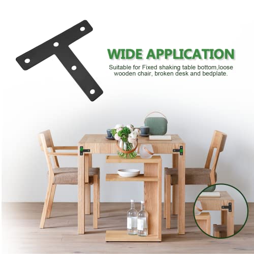 Uenhoy 10 Pcs T Shape Flat Mending Plates 80mm x 80mm (3.15" x 3.15") T Corner Braces T Bracket Connector Fixing Repair Plates for Furniture, Black