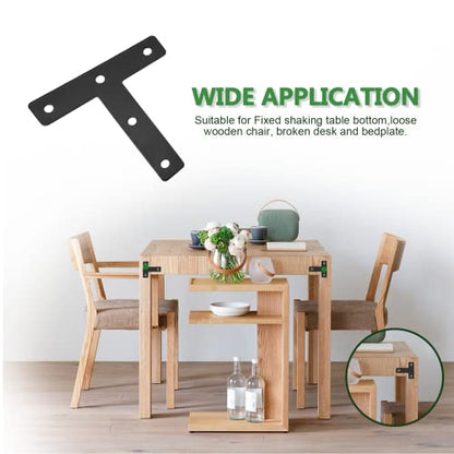 Uenhoy 10 Pcs T Shape Flat Mending Plates 80mm x 80mm (3.15" x 3.15") T Corner Braces T Bracket Connector Fixing Repair Plates for Furniture, Black