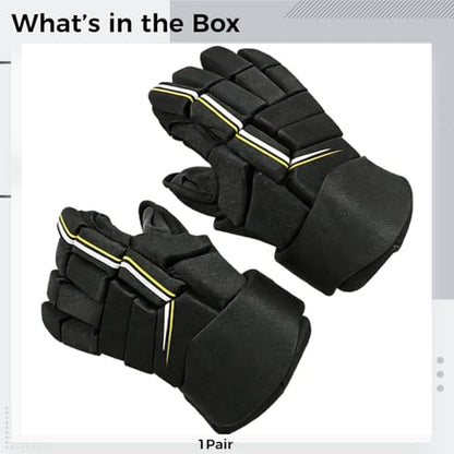 Ice Hockey Gloves for Young Players, 10 in / 25.4 cm, Protective Gear with High-Density Foam Padding, Flexible, Waterproof & Breathable for Ice, Roller, Field Hockey