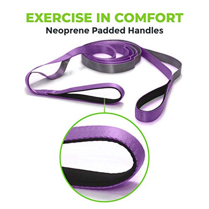 Stretching Strap for Physical Therapy, 12 Multi-Loop Stretch Strap 1" W x 8' L, Neoprene Handles, Physical Therapy Equipment, Yoga Straps for Stretching, Leg Stretcher. - color: Purple/Grey