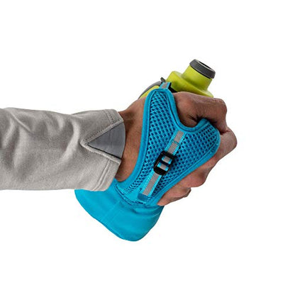 Nathan Running Handheld Water Bottle Adjustable No-Grip Quick Squeeze Lite Hand Strap. Reflective Hydration - color: Finish Lime / Blue Me Away, style: 12oz