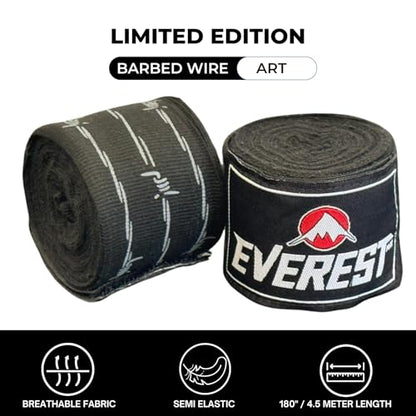 Mexican Style Hand Wraps 180" Semi-Elastic Boxing Wraps with Thumb Loop, Inner Gloves Bandages for Muay Thai, Kickboxing, Grappling - color: Barbed Wire Print