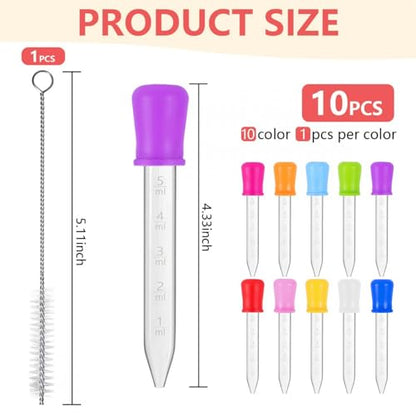 10 Pack 5ML Liquid Dropper Pipettes with Silicone Bulb Tip Clear Medicine Eye Droppers with Brush Essential Oil Transfer for Kids Kitchen Crafts Science Experiments Makeup Tool Gummy Bear
