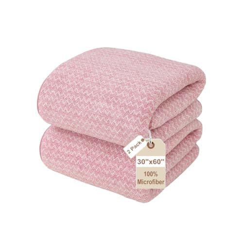 JML Microfiber Bath Towels, 2 Pack, 30x60 in, Fine Wave Pink - color: Cationic Fine Wave Pink, size: 30 in x 60 in