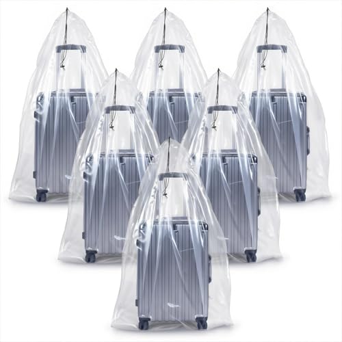 6 Pcs 59x47 In Extra Large Clear Drawstring Plastic Bags, 4 Mils Dustproof Moistureproof Reusable Big Giant Luggage Storage Bag for Suitcase, Furniture, Garage Organizer, Blanket, Plush Toys