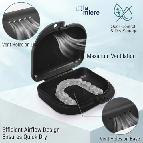 LA MIERE Retainer Case, Slim Aligner Case with Vent Holes, Compatible with Invisalign, Mouth Guard Case, Cute Retainer Case, Black - color: Black