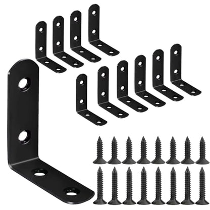 10-Pack Stainless Steel L Brackets, Metal Angle Bracket, Corner Brackets, Corner Braces, Furniture Connector Support Brackets with Screws for Wood Furniture Chairs Desk Garden (L Shape Black 10pcs) - style: 2inch L Shape Black 10pcs