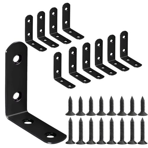 10-Pack Stainless Steel L Brackets, Metal Angle Bracket, Corner Brackets, Corner Braces, Furniture Connector Support Brackets with Screws for Wood Furniture Chairs Desk Garden (L Shape Black 10pcs) - style: 2inch L Shape Black 10pcs