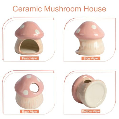 Ceramics Mushroom House Aquarium Decor, Betta Fish Tank Accessories Landscape Decoration, Small Shrimp Goldfishes Habitat Hut Pleco Smalland Breeding Hide Caves Toad House - Pink