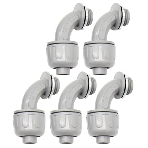 5-Pack 1/2 Inch 90° PVC Liquid Tight Elbow Connectors - UL Listed, Flame Retardant, Electrical Conduit Connector for Durable Indoor and Outdoor Installations - size: 1/2 inch (90 Degree)