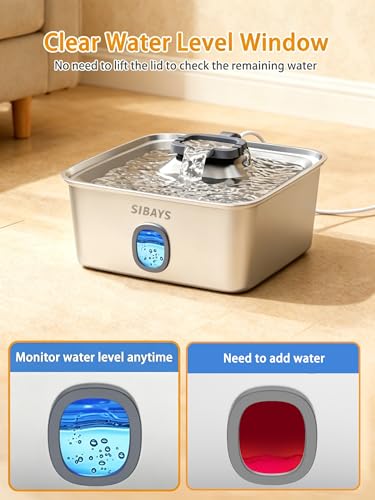 4Gal/15L Large Dog Water Fountain, Stainless Steel Pet Fountain with Water Window & LED Light, Ultra Quiet Automatic Dog Water Bowl Dispenser for Large Dogs & Multi-pet, Easy to Clean FS76