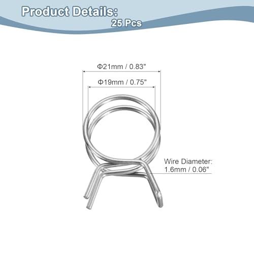 uxcell 25Pcs 19mm/0.75inch Inner Dia Double Wire Spring Hose Clamp, Stainless Steel Adjustable Spring Clips for Hose Fuel Line Silicone Tube Water Pipe Air Pipe