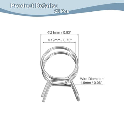 uxcell 25Pcs 19mm/0.75inch Inner Dia Double Wire Spring Hose Clamp, Stainless Steel Adjustable Spring Clips for Hose Fuel Line Silicone Tube Water Pipe Air Pipe