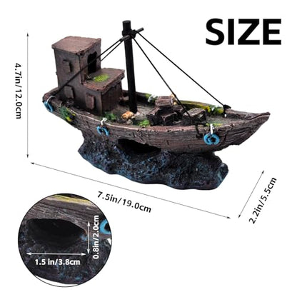 Aquarium Shipwreck Decor Fish Tank Sunken Ship Ornament Pirate Shipwreck Decoration Resin Sunken Boat Betta Fish Sunken Ships Accessories for Freshwater Saltwater Tanks, Dark Brown - style: Sunken ship (A)