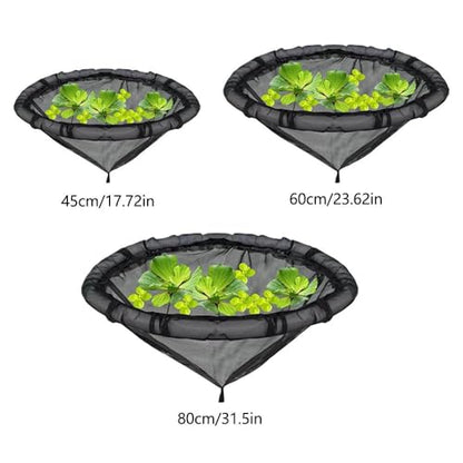 Floating Plant Protector for Ponds, Black Round Mesh Pond Corral with Lifting Ring, Fish Barrier & Floating Island Planter Ring, Protects Aquatic Plants from Birds (45cm/17.72inch)