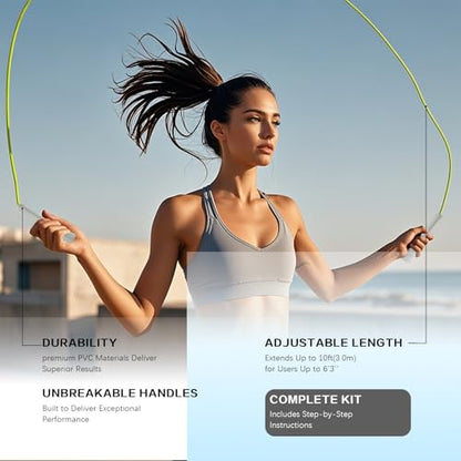 10,000-Drop Unbreakable Jump Rope, 5mm PVC Adjustable Speed Rope with Ergonomic PP Handles for Boxing, HIIT & Home Gym - color: Black+White