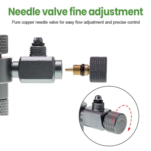 MiOYOOW Aquarium CO2 Splitter, Aluminium Alloy Dual-Precision Needle Valve 2-Way Fish Tank Air Valve for Bubbler Counter CO2 Regulator