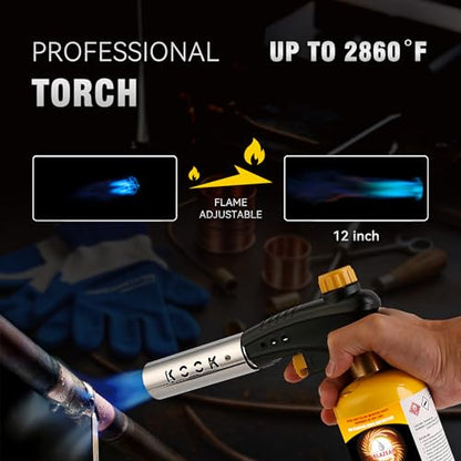 BLAZEAL Propane Torch Kit with 2x MAPP Gas,4-Flame Blow Torch Head with Propane Tank Base for MAP Gas,Work in All Angle,Trigger Start Torch Gun for Welding Brazing Soldering Grill Camping Cooking Food