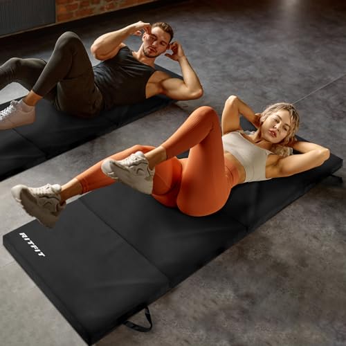 RitFit Upgraded Folding Exercise Mat, 2 Inch Thick Gymnastics Mat - color: Black(3' x 6')