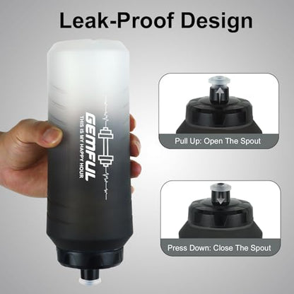 GEMFUL Hockey Squeeze Water Bottle 32oz 2 Packs for Lacrosse BPA-Free - color: Black White+Green Black
